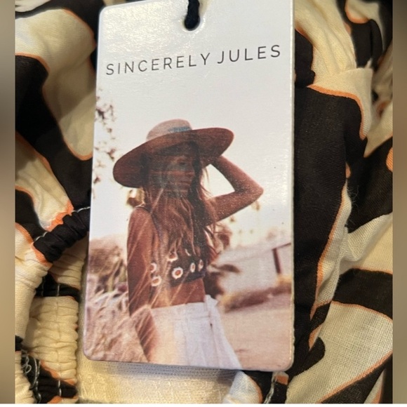 SINCERELY JULES Black and Cream Fit and Flare Midi Dress with Tie Front/size S - Picture 5 of 13